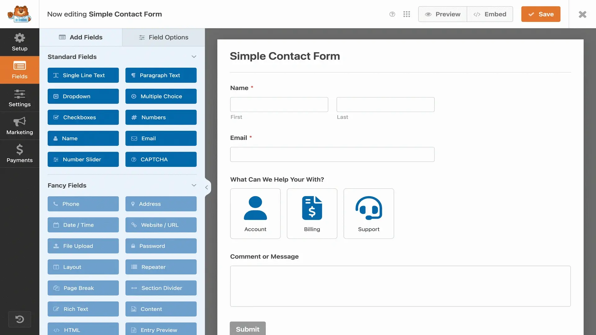 Best WordPress Form Plugins 2025 – Detailed WPForms fields and settings interface comparison with Gravity Forms and Formidable Forms, showing advanced customization for professional website forms.