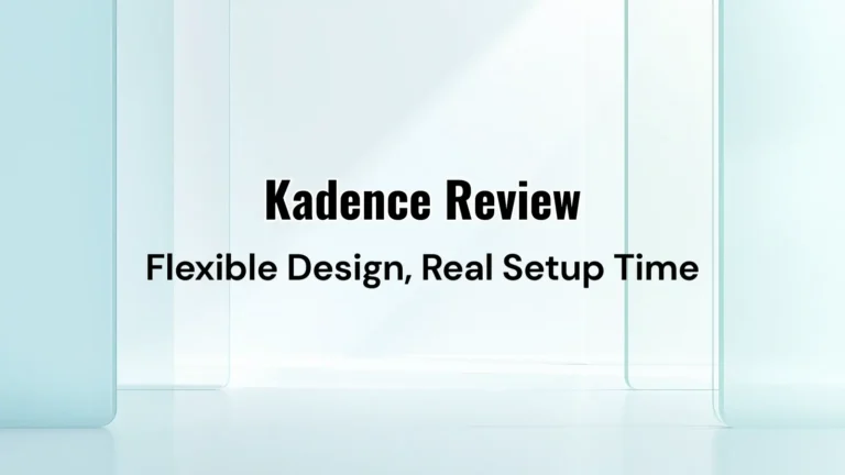 Minimalistic concept design showcasing Kadence Theme Review with soft blues and evergreen tones – TrendMeadow blog featured image.