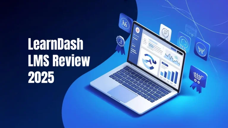 Featured image for TrendMeadow LearnDash review 2025 showing a modern WordPress LMS dashboard with analytics and performance cues